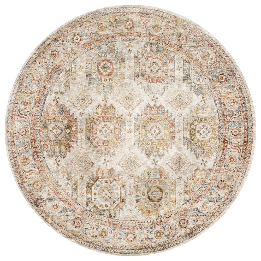 Surya Mona Lisa 7&#39;10&quot; Round Tan, Mustard, Brick Red, Sage, Olive, Dark Blue and Burgundy Area Rug, , large