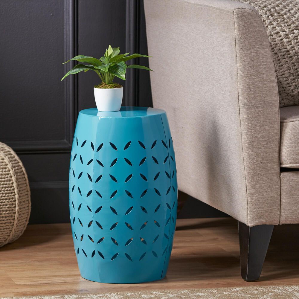 Hearth and Haven Lilac Outdoor Metal Side Table with Cylindrical Design in Blue, , large