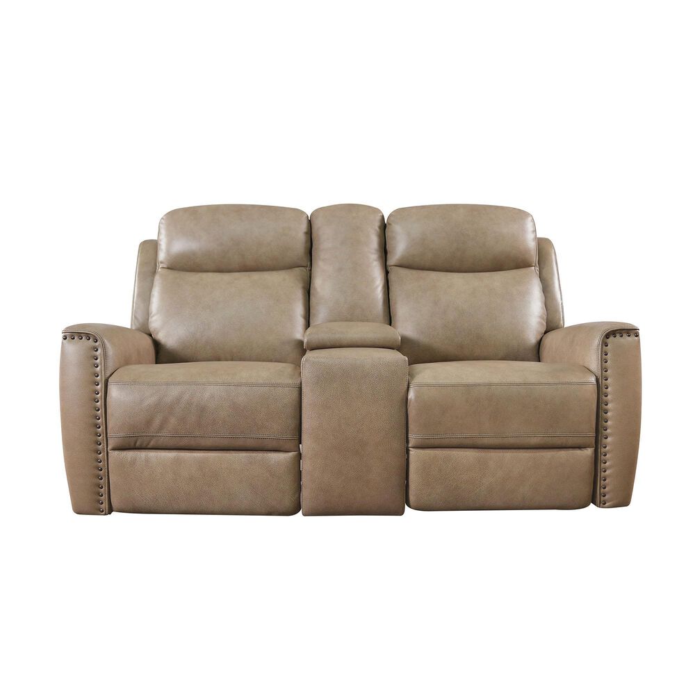 Bassett Douglas Leather Reclining Console Loveseat in Wheat, , large