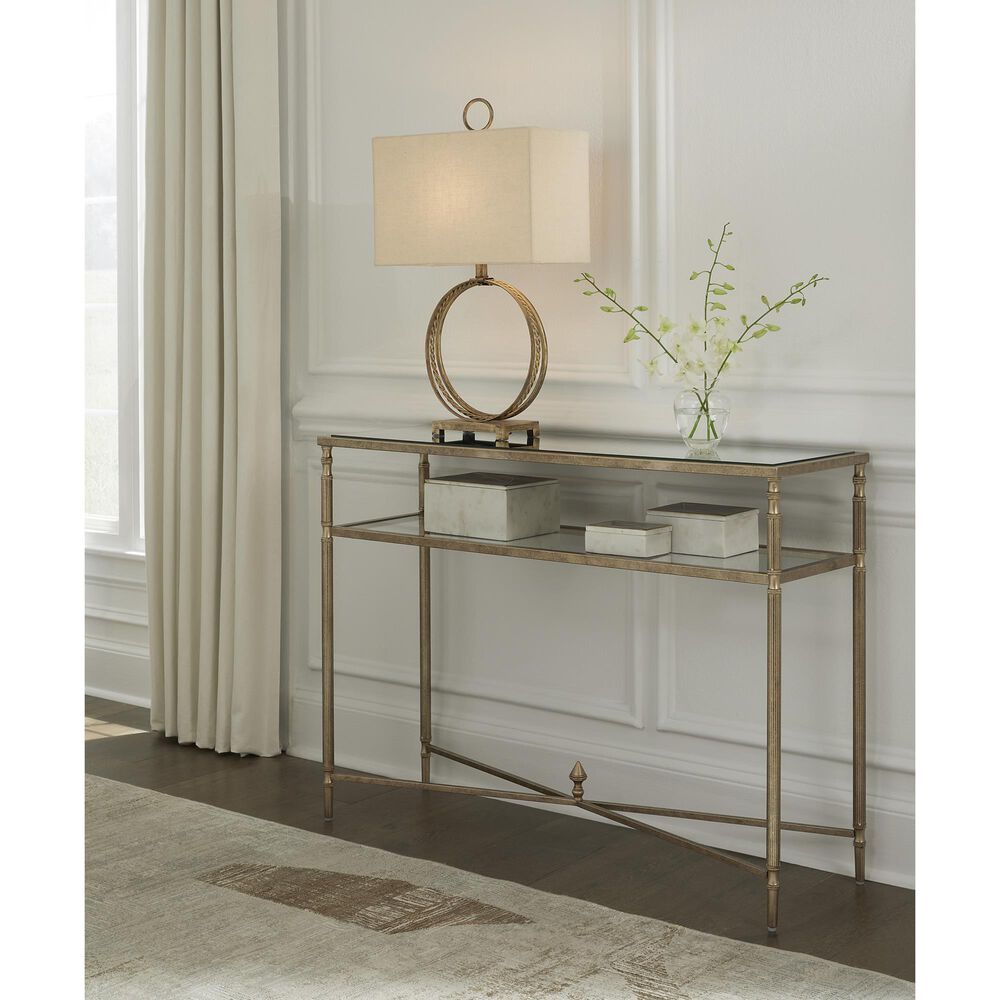 Ashley Cloverty Sofa Table in Aged Gold and Clear, , large