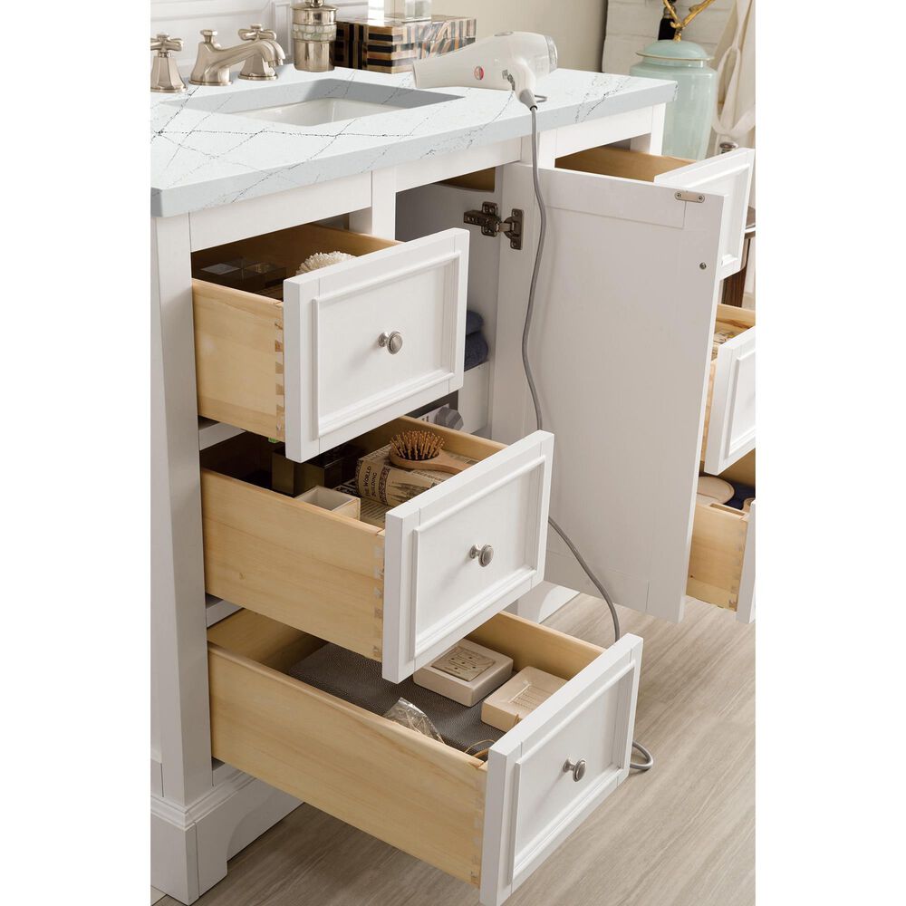 James Martin Vanities De Soto 48&quot; Single Bathroom Vanity in Bright White with 3 cm Ethereal Noctis Quartz Top and Rectangular Sink, , large
