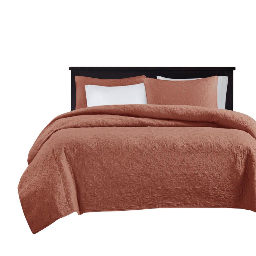 Hampton Park Quebec 3-Piece Full/Queen Quilt Set in Clay Red, , large