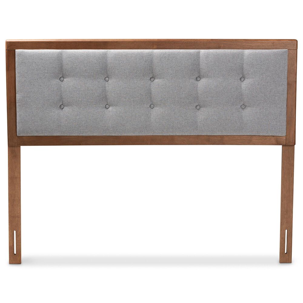 Baxton Studio Sarine Full Panel Headboard with Light Grey Upholstered in Walnut Brown, , large