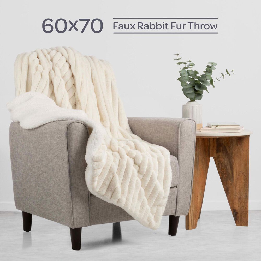 Timberlake 60" x 70" Faux Fur Throw Blanket in Ivory, , large
