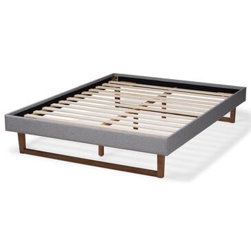 Baxton Studio Liliya Full Platform Bed Frame with Light Grey Upholstered in Walnut Brown, , large