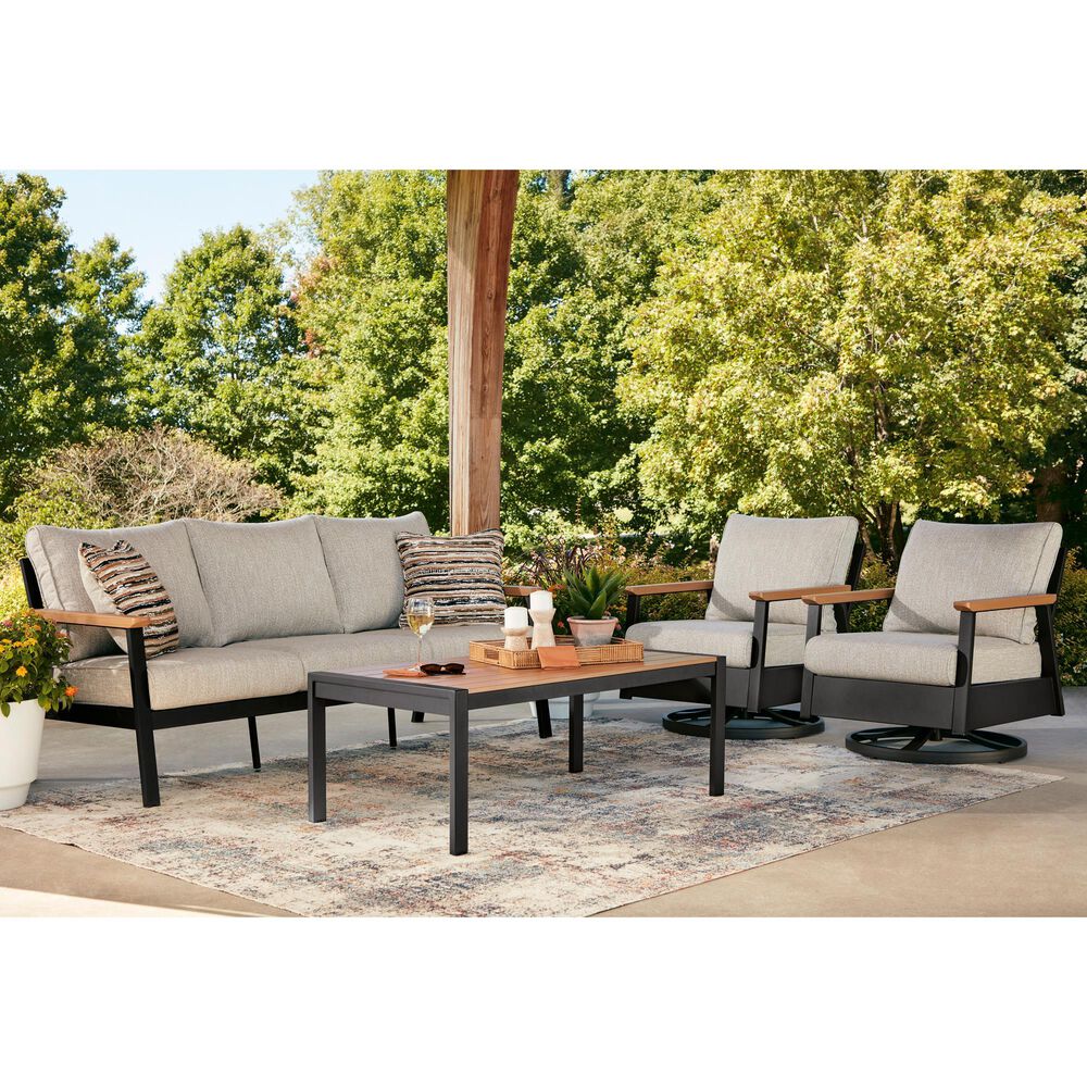 Ashley Carmel Highlands 4-Piece Patio Conversation Set in Beige, , large