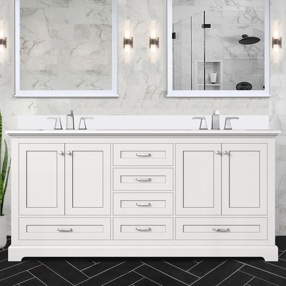 Lexora Home Dukes 72&quot; Double Bathroom Vanity in White with 2 cm White Cultured Marble Top and Rectangular Sinks, , large