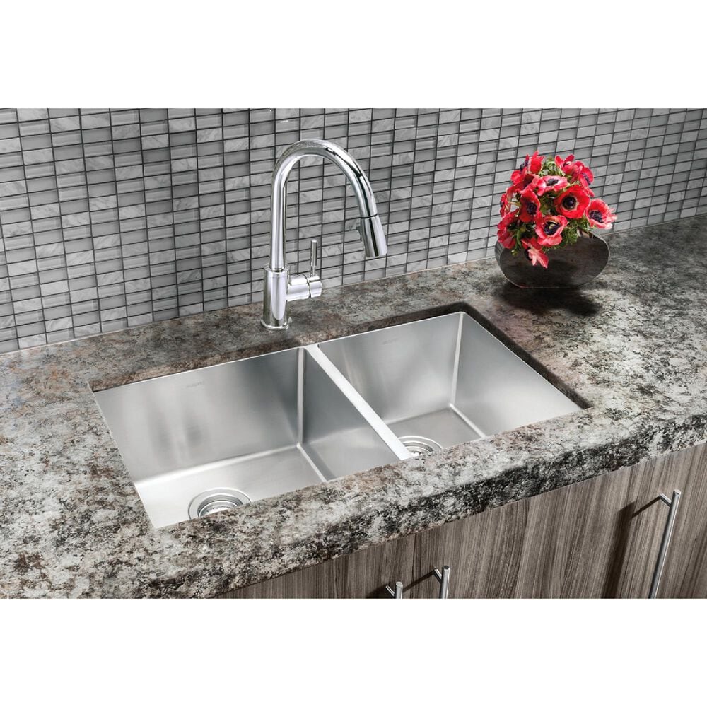 Blanco Quatrus 33&quot; R15 1-3/4 Double Bowl Kitchen Sink in Refined Brushed, , large