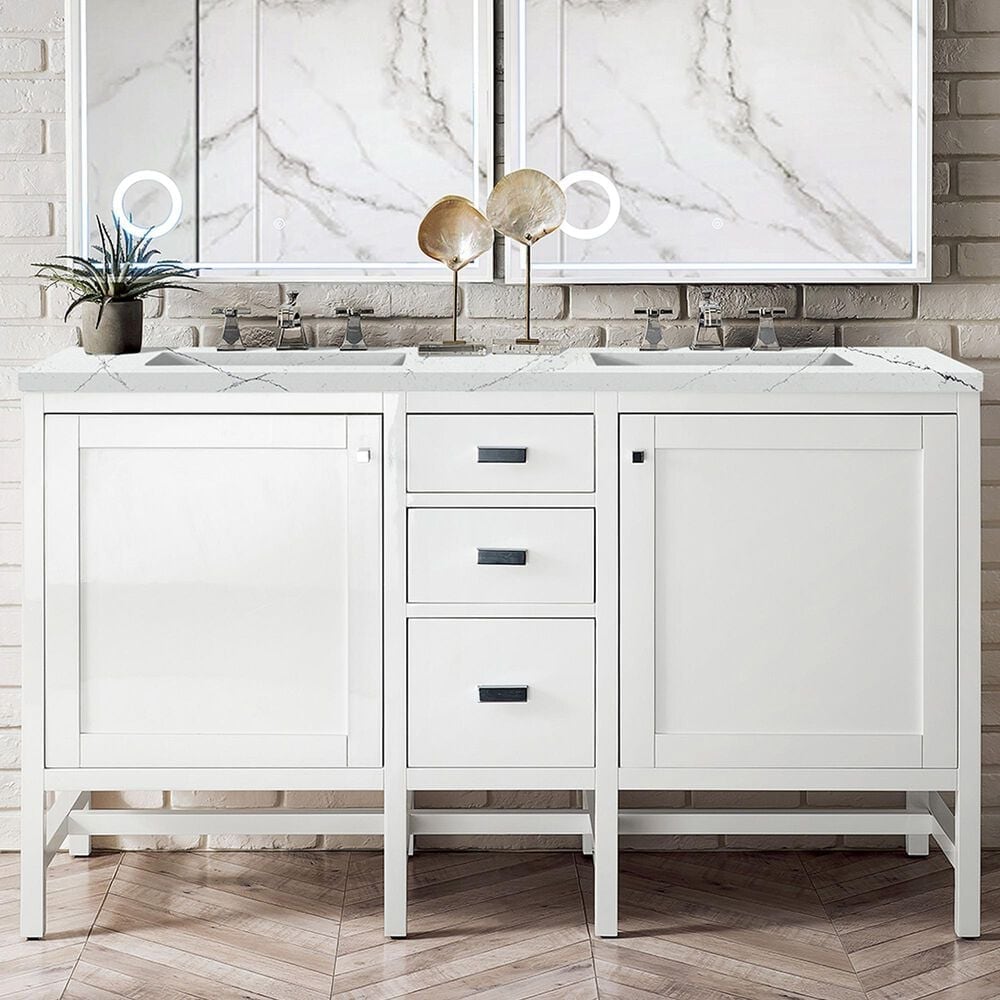 James Martin Vanities Addison 60&quot; Double Bathroom Vanity in Glossy White with 3 cm Ethereal Noctis Quartz Top and Rectangular Sinks, , large