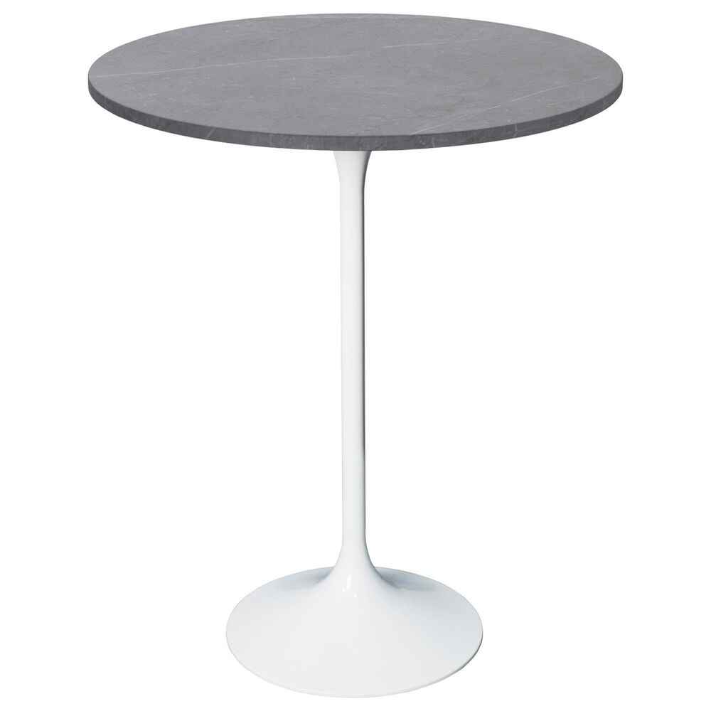 Leisuremod LeisureMod Verve Collection Modern Bar Height Table White Base with 27 Round Marble Grey Sintered Stone Top, , large