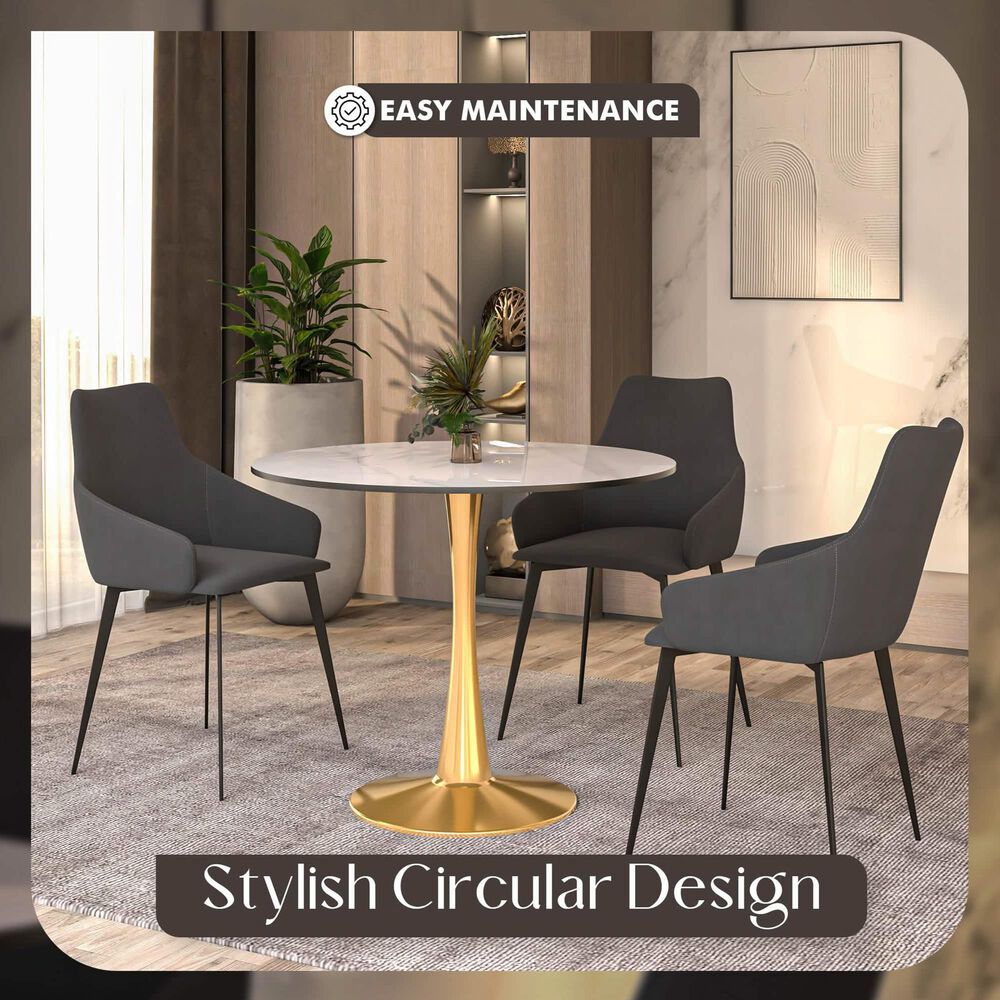 Leisuremod Bristol 40&quot; Round Dining Table with MDF Top in Gold and Marbled White - Table Only, , large