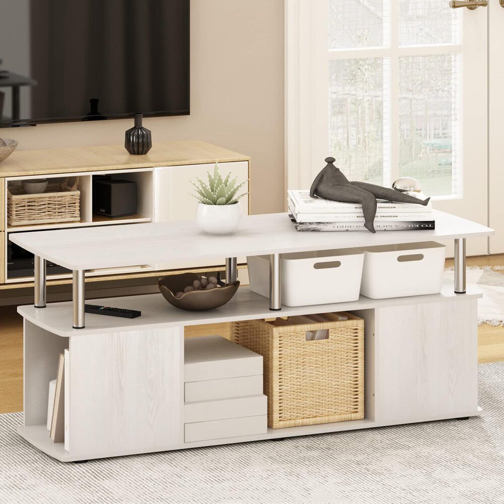HOMLUX 47.2" Utility Design TV Stand with Open Storage Bookshelf in White Oak and Stainless Steel, , large