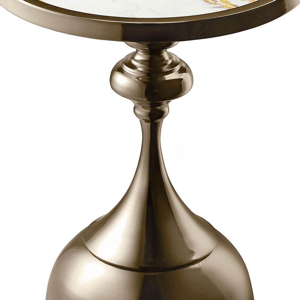 Furniture of America Gleam Round End Table in Antique Brass and White, , large