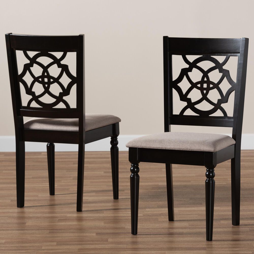 Baxton Studio Renaud Side Chair with Sand Cushion in Espresso Brown (Set of 2), , large