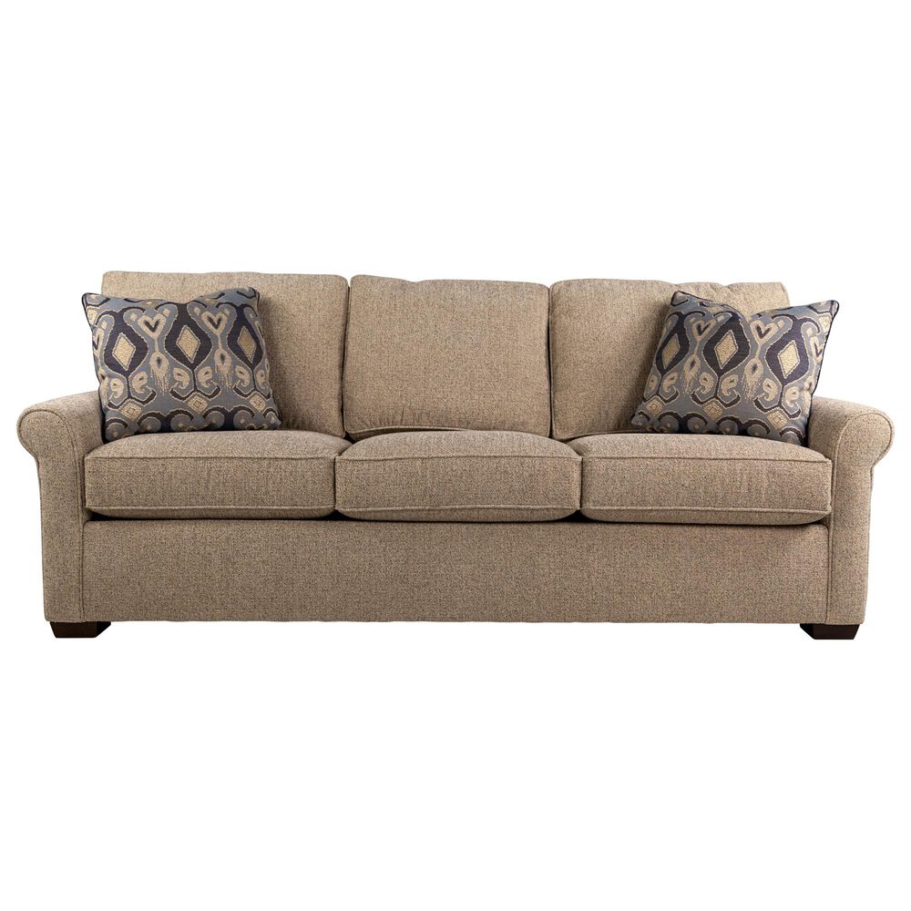 Huntington House Sofa in Taupe Textured Chenille in Distressed Nutmeg with Two Toss Pillows, , large