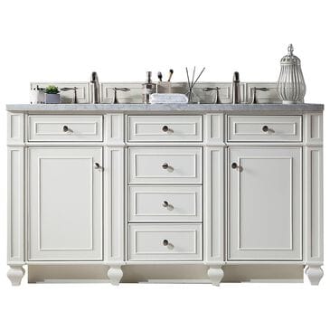 James Martin Vanities Bristol 60" Double Bathroom Vanity in Bright White with 3 cm Carrara White Marble Top and Rectangular Sinks, , large