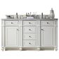 James Martin Vanities Bristol 60" Double Bathroom Vanity in Bright White with 3 cm Carrara White Marble Top and Rectangular Sinks, , large