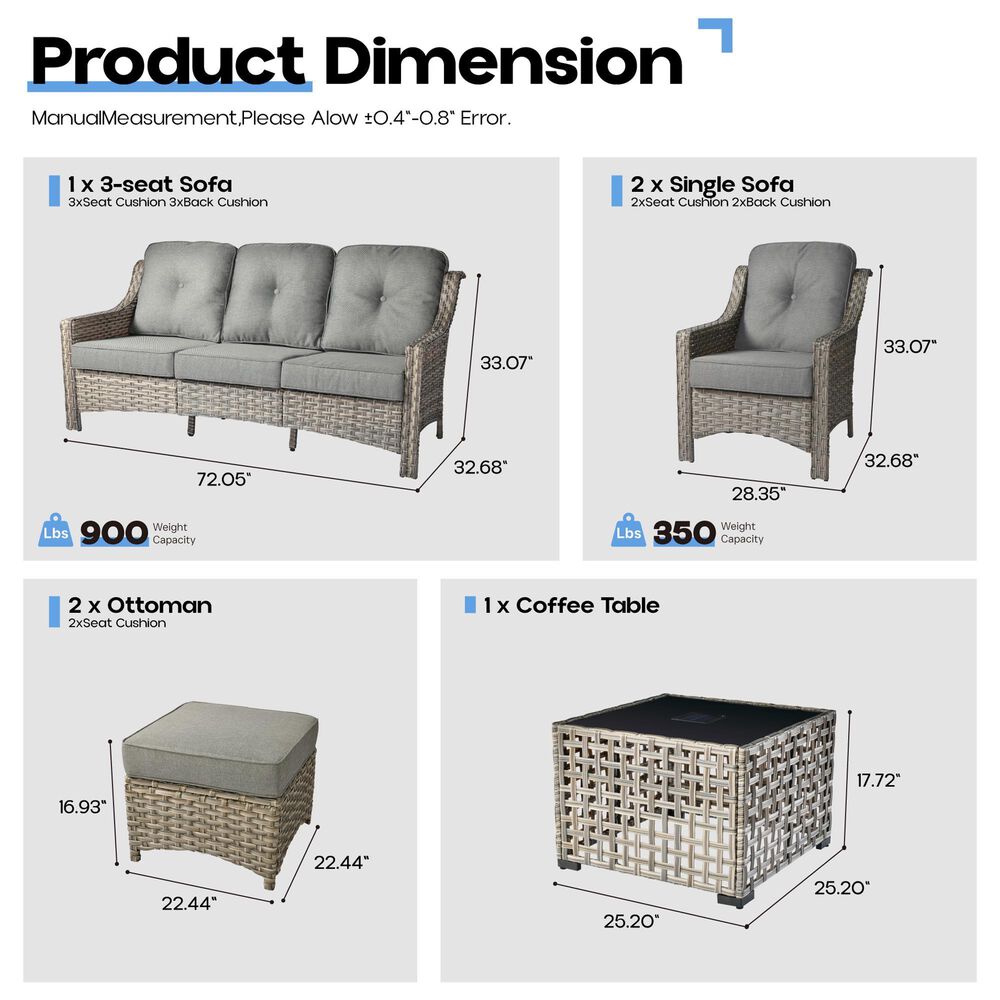 HOMLUX 6-Piece Patio Conversation Set with Coffee Table in Dark Grey, , large