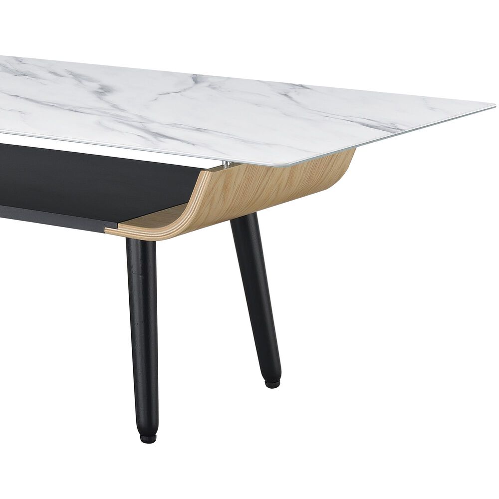 HOMLUX 47" Coffee Table with Marble Glass Top in White and Black, , large