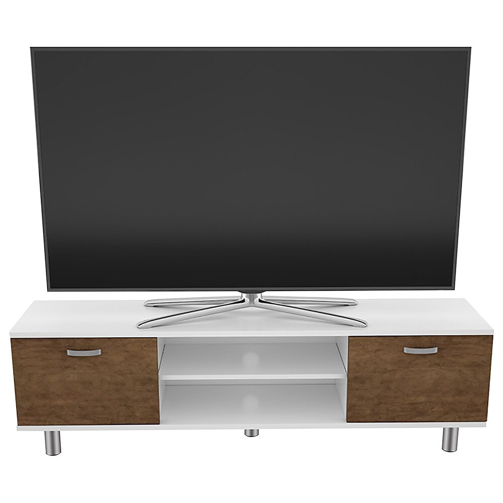 AVF Group Omaha 59" Flat TV Stand in White and Walnut, , large