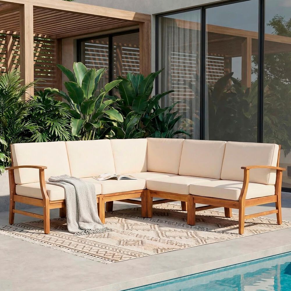 Hearth and Haven Perla 5-Piece Outdoor Sectional in Cream, , large