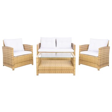 Safavieh Abarrane 4-Piece Conversation Set with White Cushion in Natural, , large