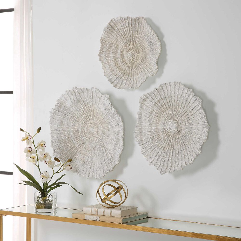 Uttermost Ocean Gems 21&quot; x 22&quot; Wall Decor in Ivory and Tan &#40;Set of 3&#41;, , large