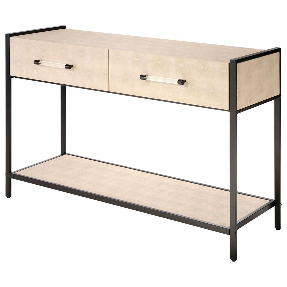 Splendor Living Irvington Faux Shagreen 2-Drawer Console Table in Taupe and Black, , large