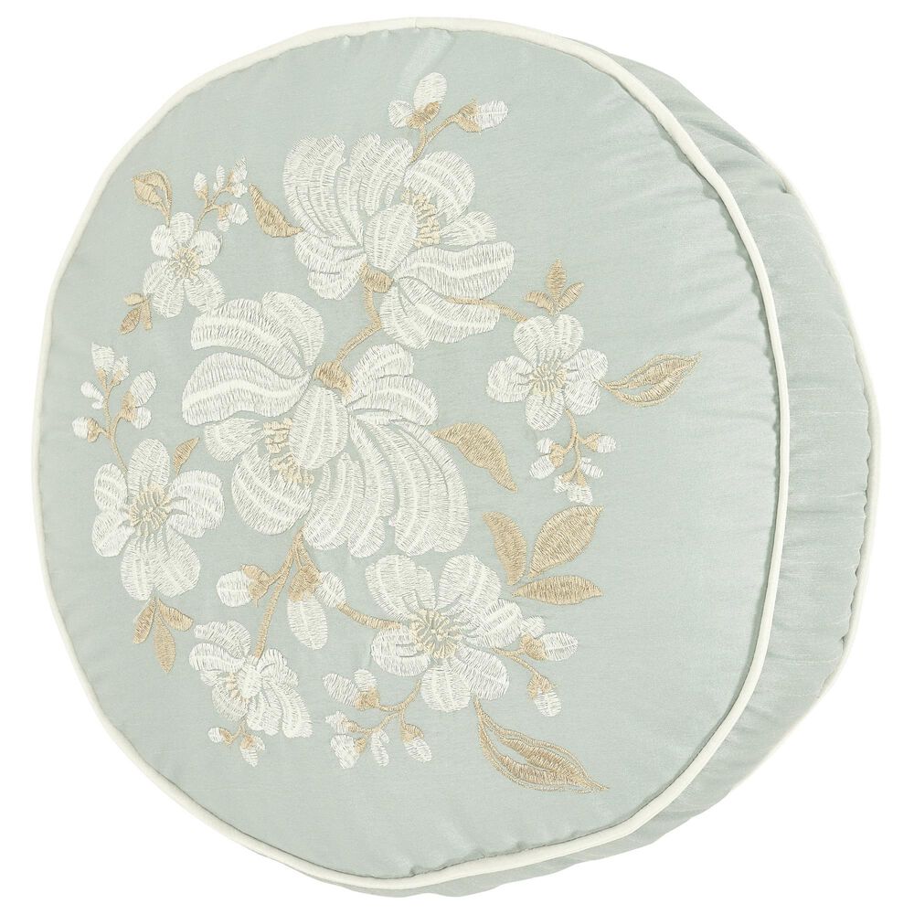 J. Queen New York Spring Garden 15" Round Throw Pillow in Spa and White, , large