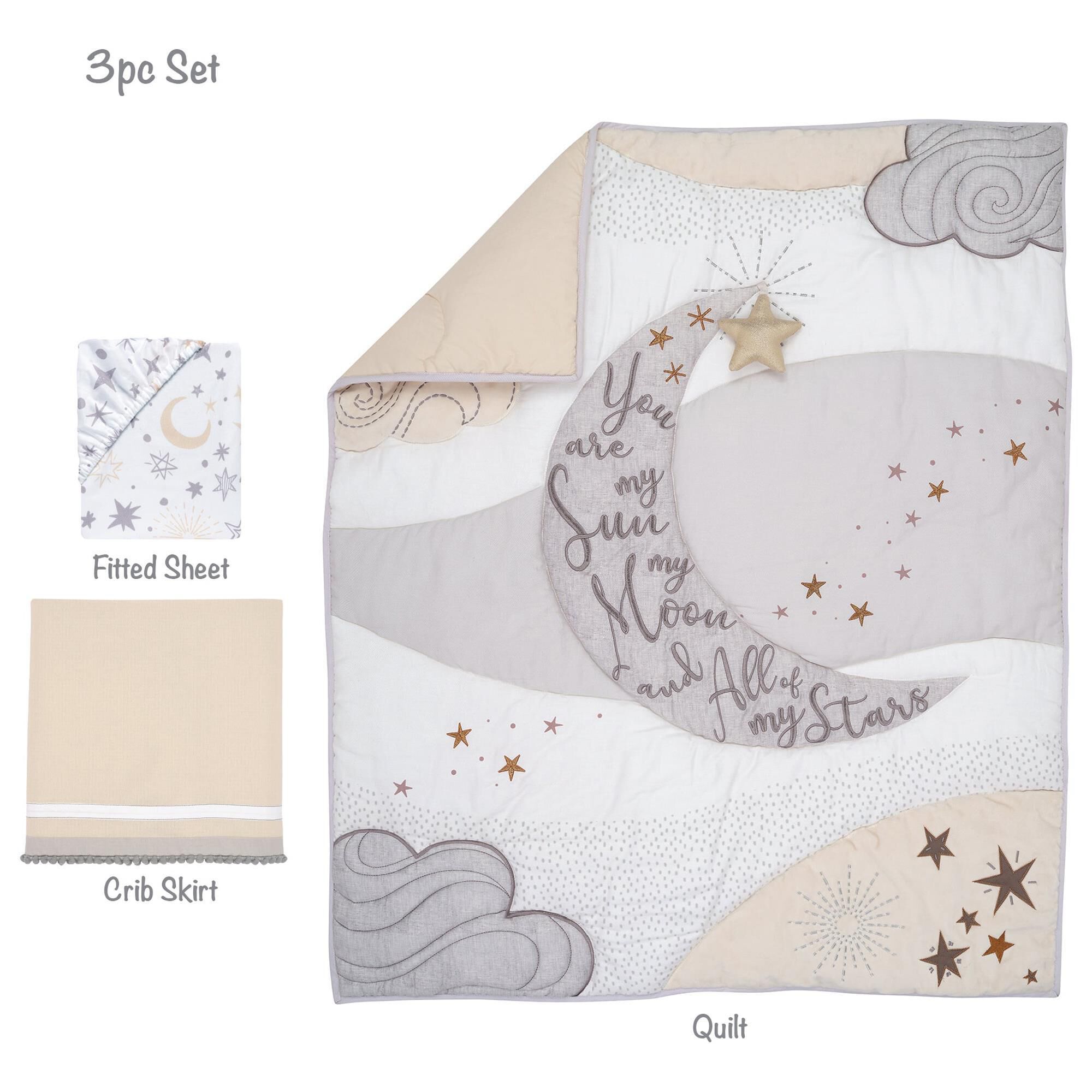 Lambs and Ivy Goodnight Moon 3 Piece Crib Bedding Set in White Gray and Copper NFM