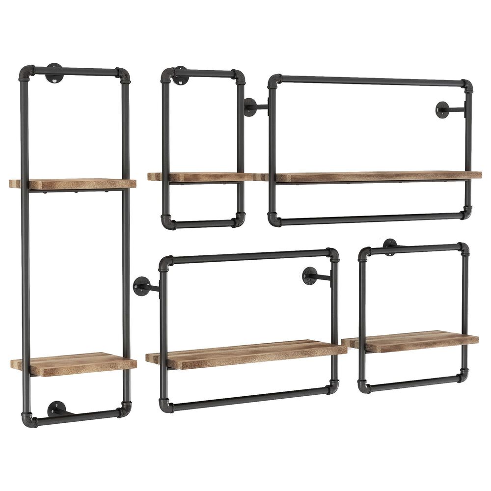 Furniture of America Dennis 5-Piece Wall Shelf Set in Sand Black, , large