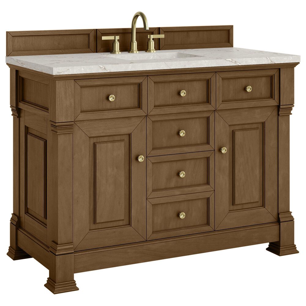 James Martin Vanities Brookfield 48" Single Bathroom Vanity in Honey Oak with 3 cm Victorian Silver Quartz Top and Rectangular Sink, , large
