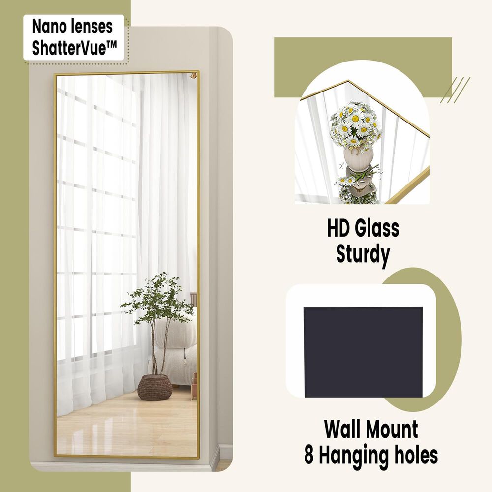 HOMLUX 18" x 58" Rectangular Full Length Floor Mirror in Gold, , large