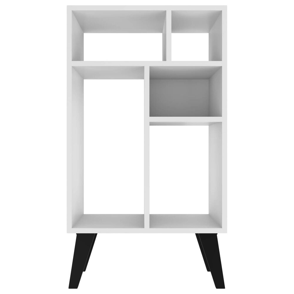 Dayton Warren 5-Shelf Bookcase in White/Black Feet, , large
