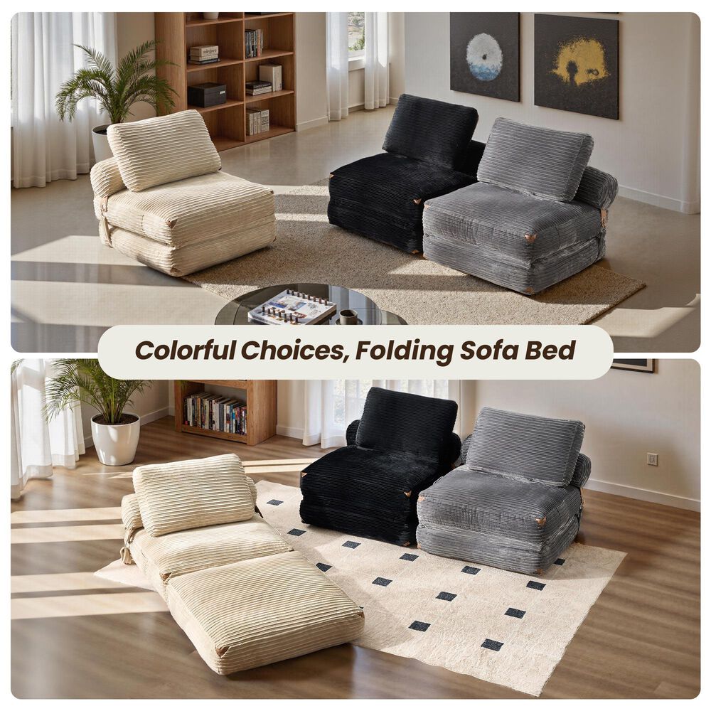 HOMLUX Convertible Sleeper Chair with Pillow and Back Support in Beige, , large