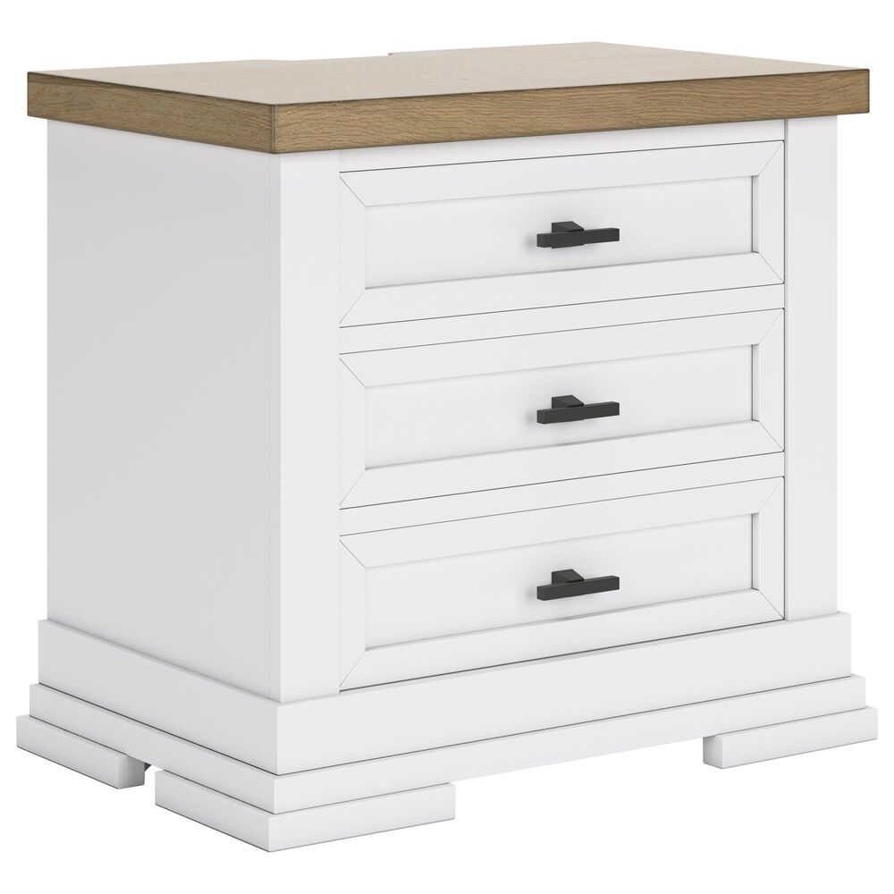 Ashley Ashbryn King Storage Bed and Two Nightstands in White and Oak, , large