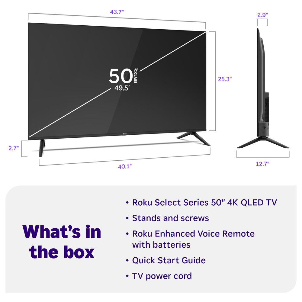 Roku 50" Class Select Series 4K QLED in Black - Smart TV, , large