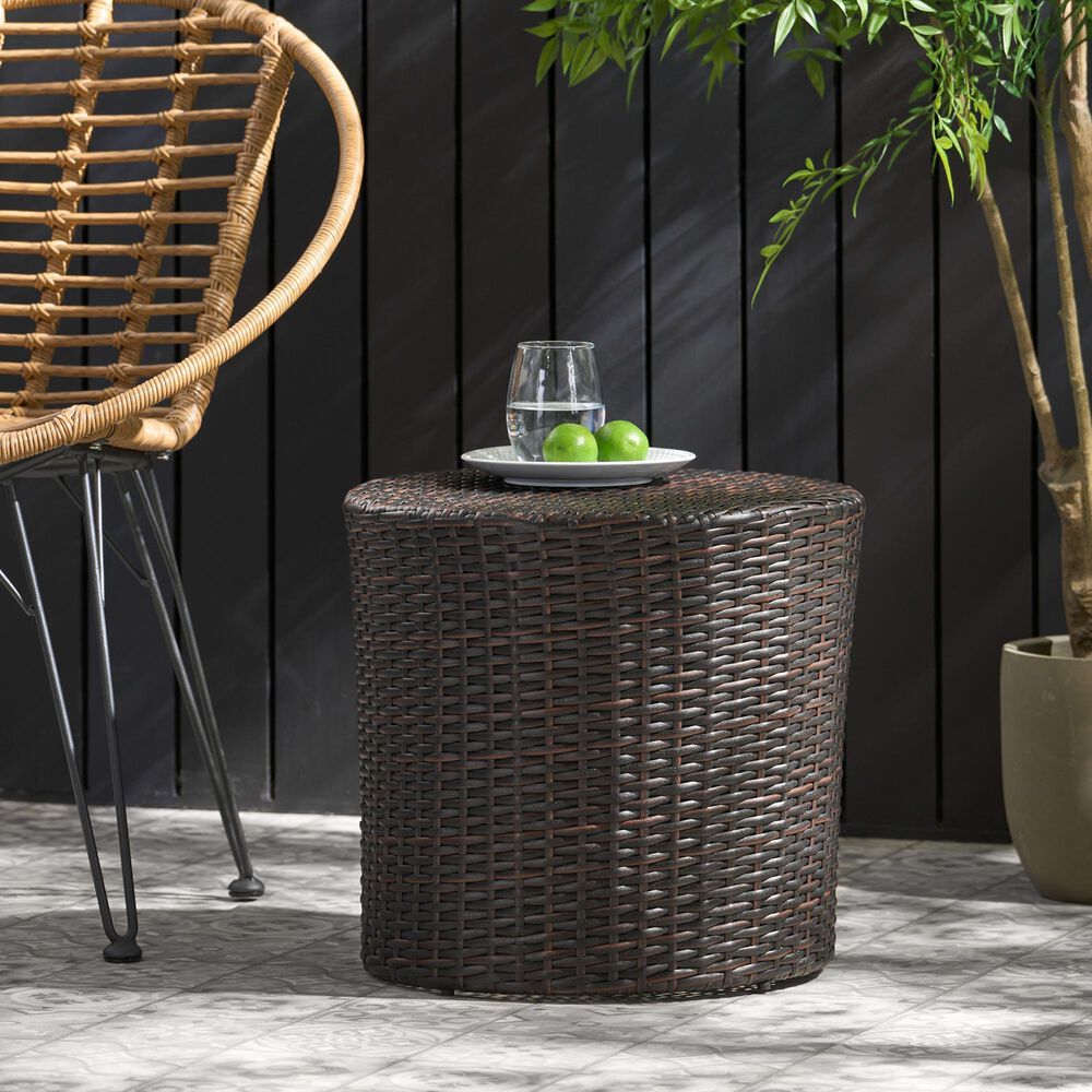 Hearth and Haven Kingstown Outdoor Barrel Side Table in Brown, , large