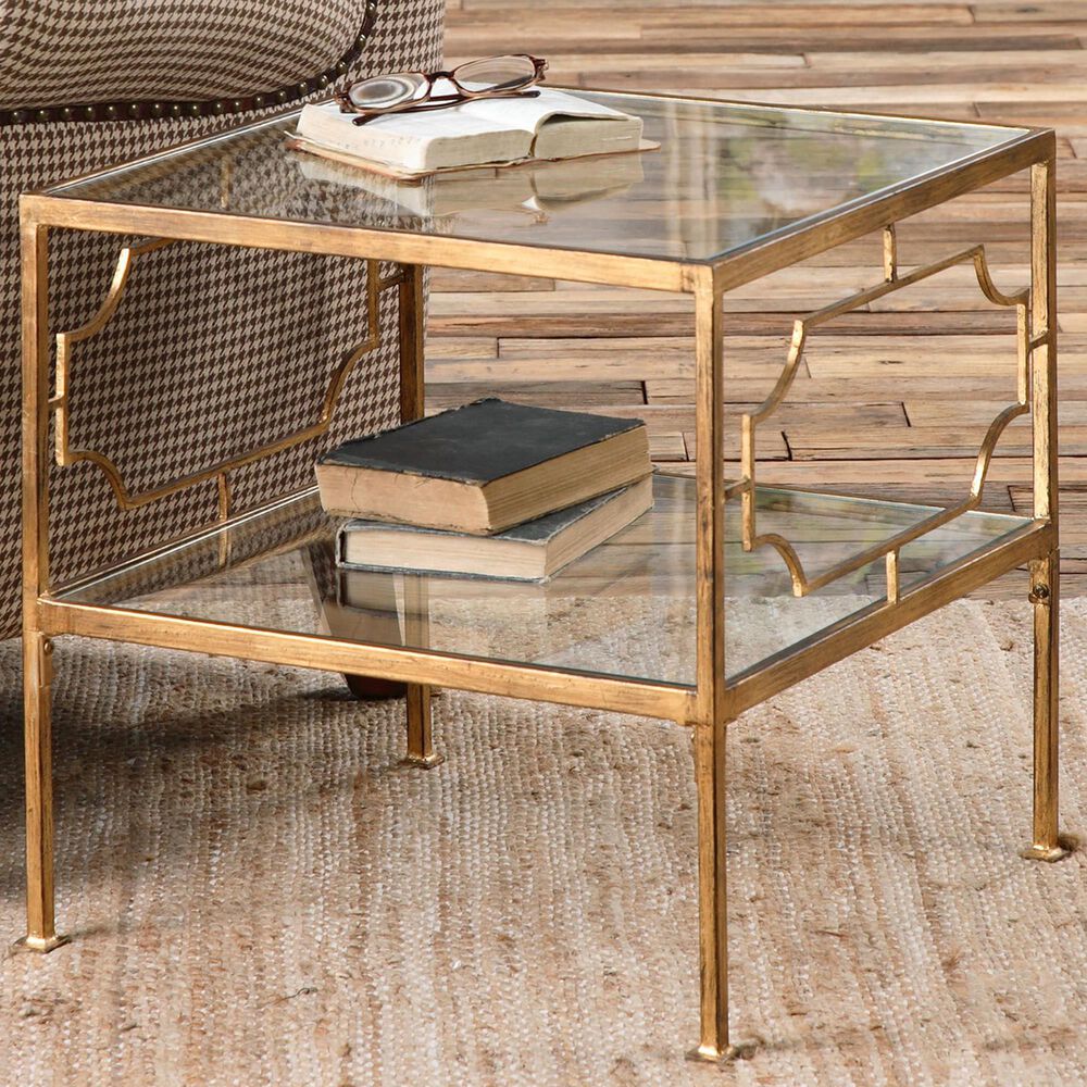 Uttermost Genell Cube Table in Antiqued Gold Leaf , , large
