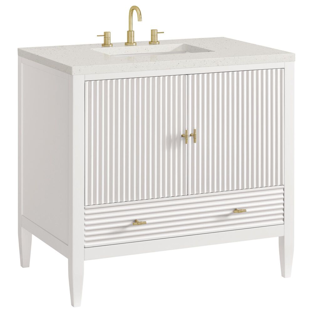 James Martin Vanities Myrrin 36" Vanity in Bright White with 3 cm Lime Delight Quartz Top, , large