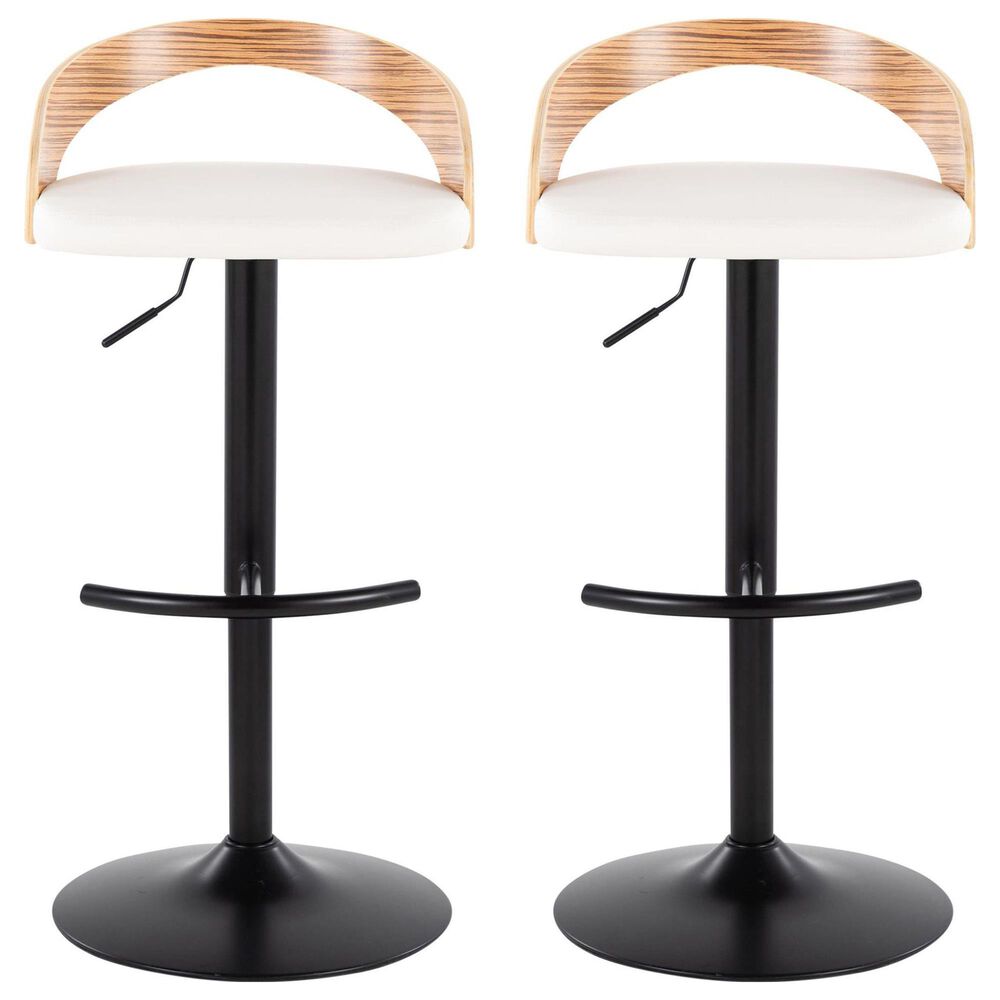 LumiSource Grotto Swivel Barstool with White Faux Leather Upholstery in Black and Zebra (Set of 2), , large