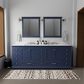 Lexora Home Dukes 84" Double Bathroom Vanity in Navy Blue with 2 cm White Carrara Marble Top and Rectangular Sinks, , large