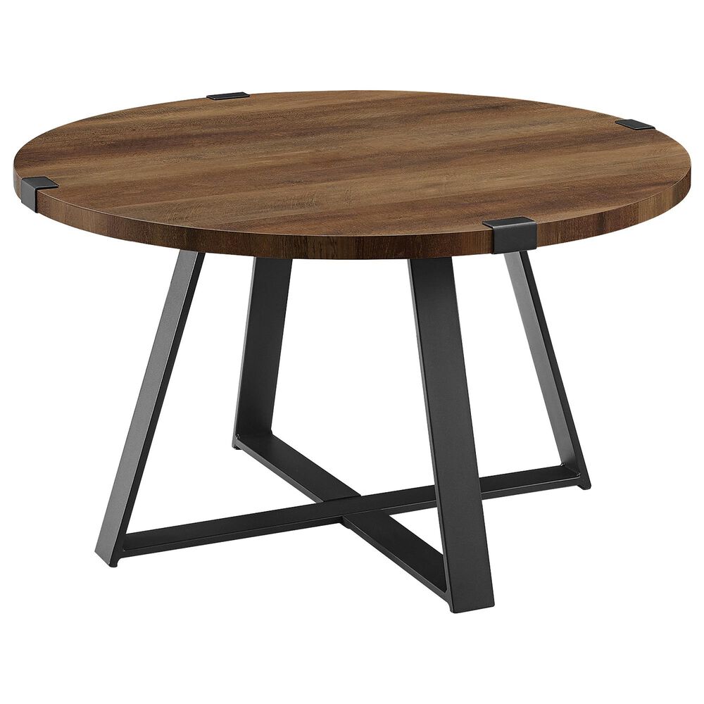 Walker Edison Metal Wrap Coffee Table in Rustic Oak and Black, , large