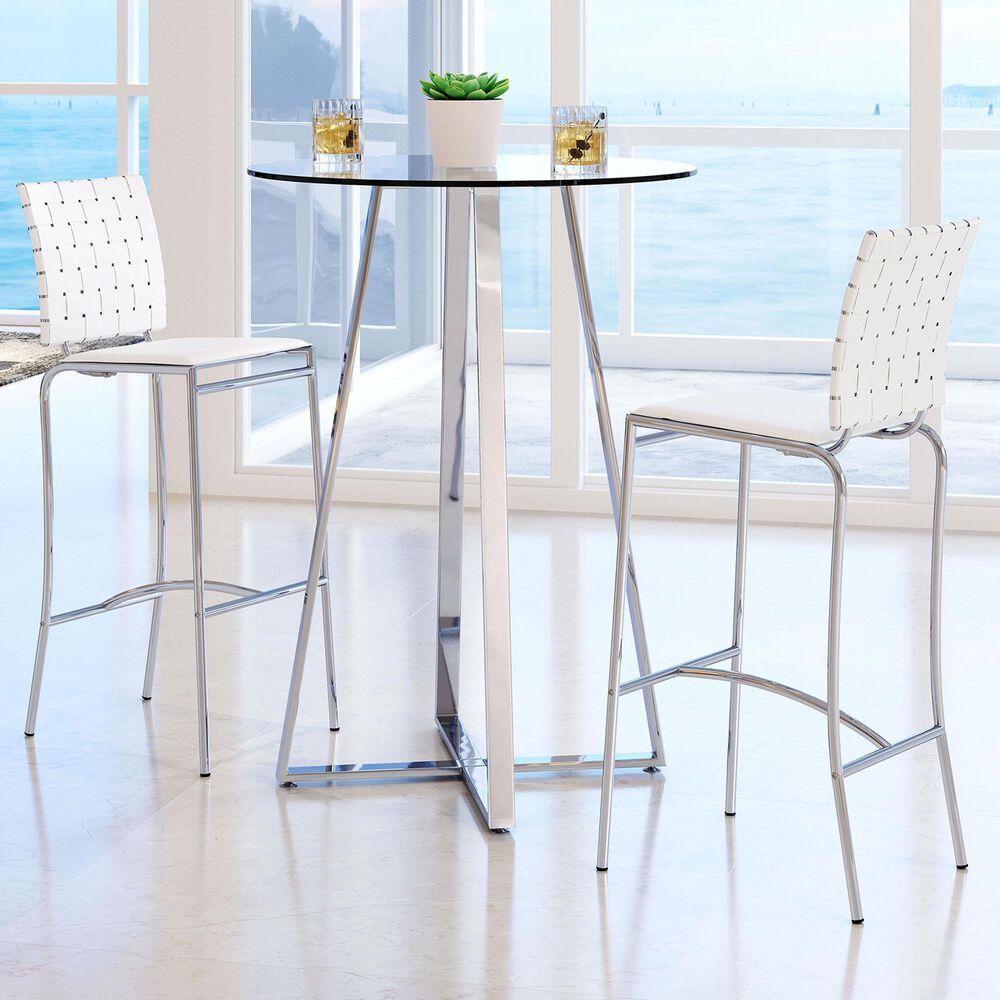 Zuo Modern Criss Cross Bar Stools in White and Silver &#40;Set of 2&#41;, , large