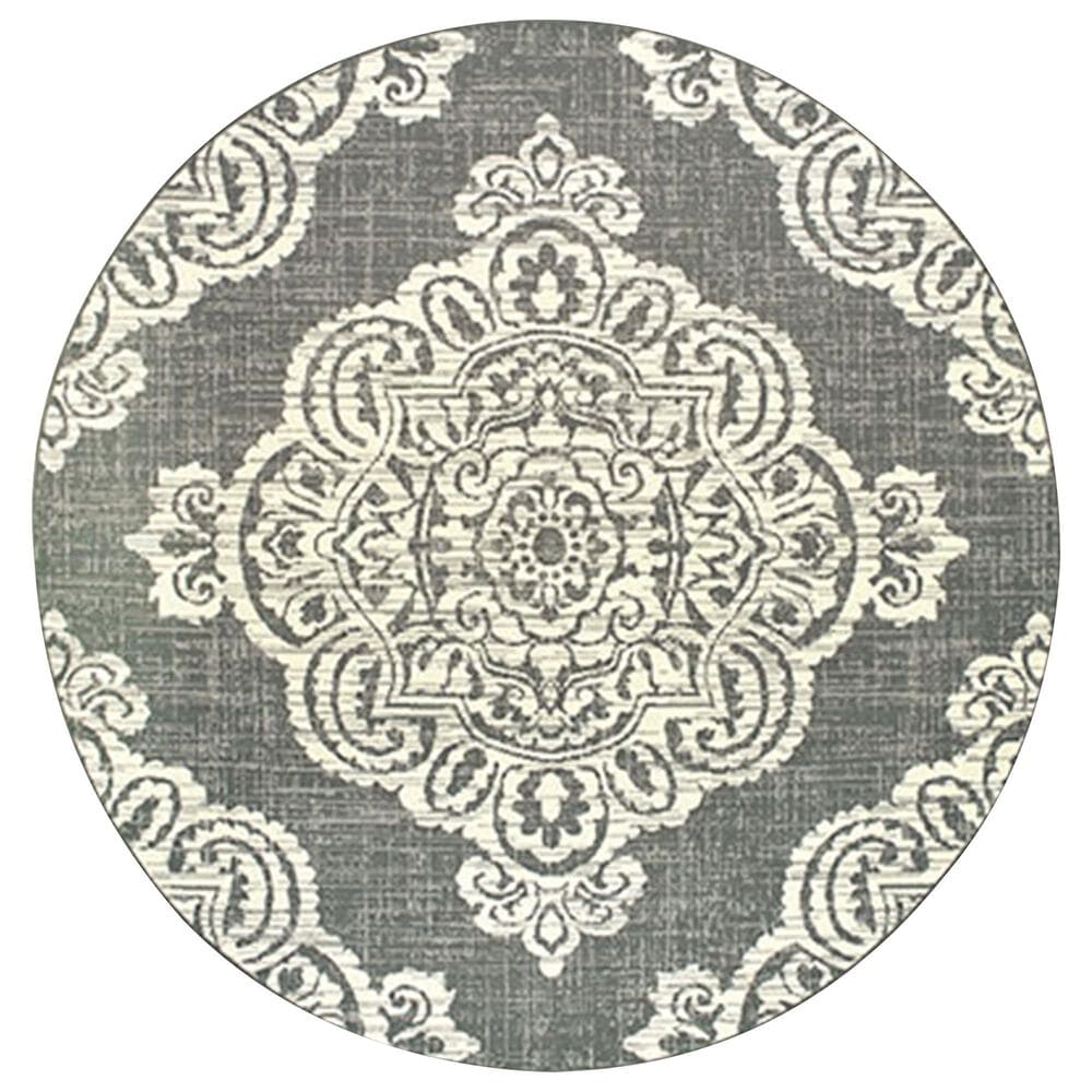 Oriental Weavers Marina 7"10" Round Grey and Ivory Area Rug, , large