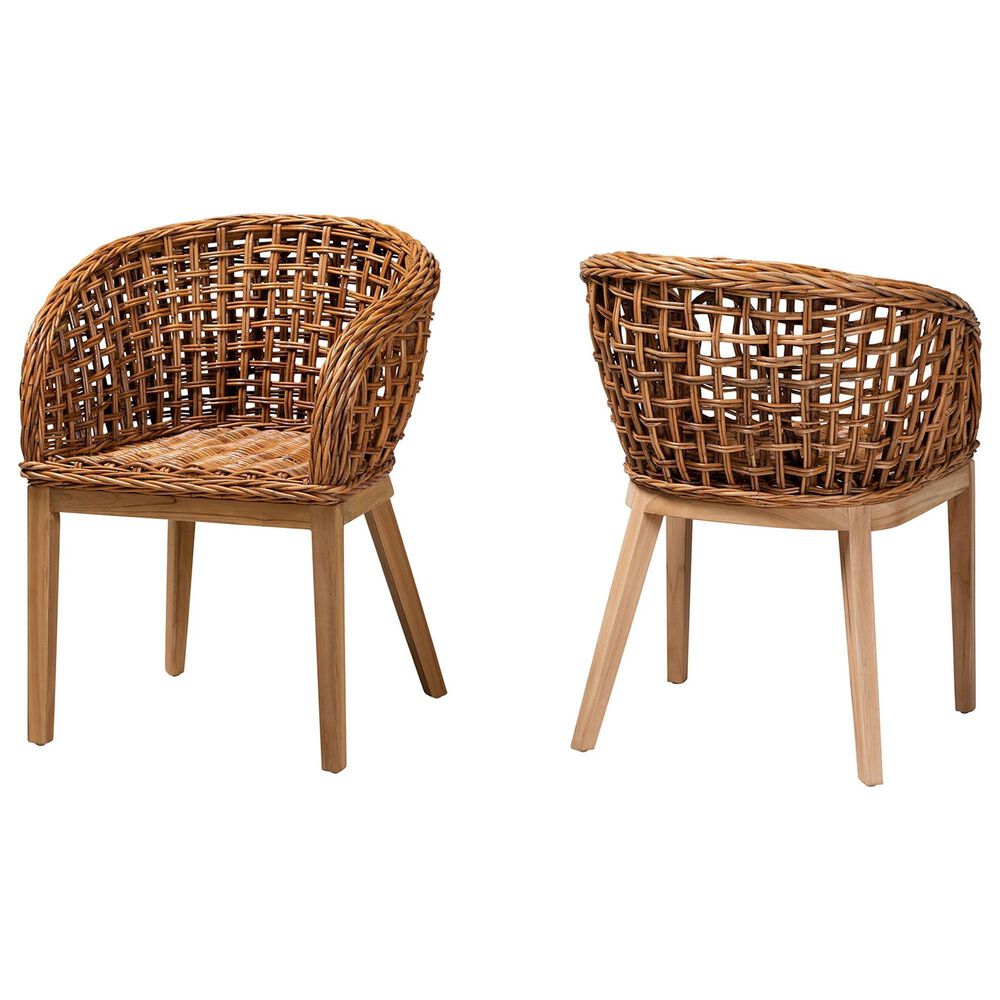 Baxton Studio Mario Arm Chair in Natural Brown and Brown (Set of 2), , large