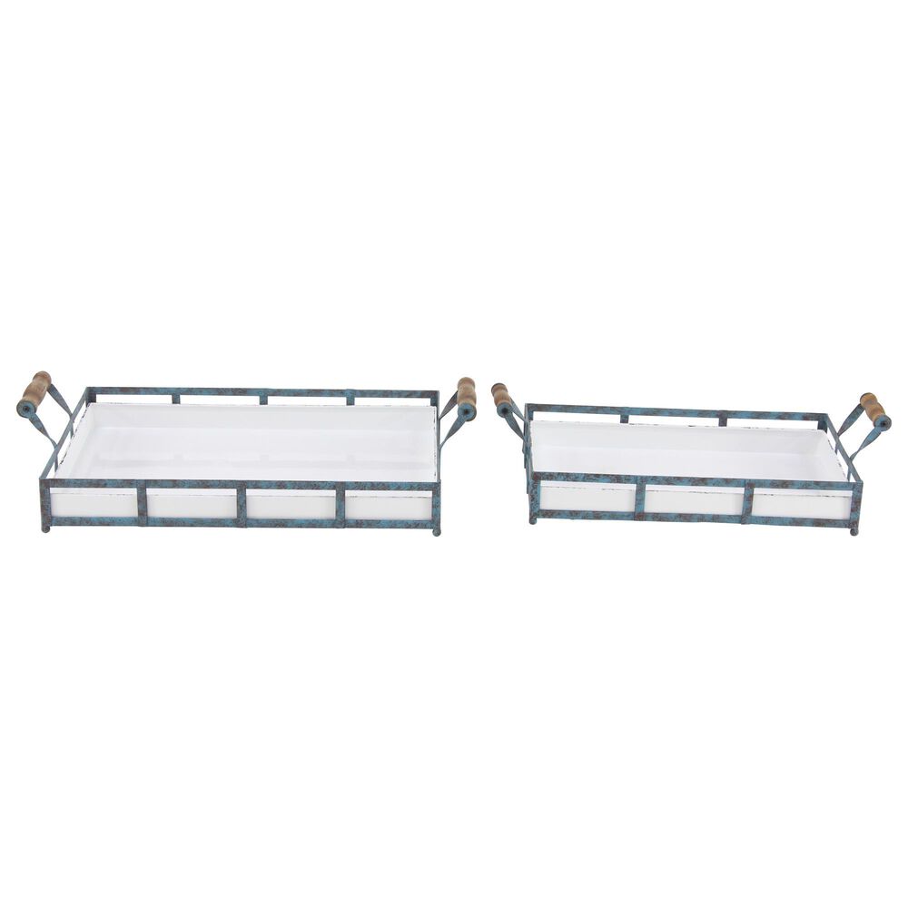 Maple and Jade Farmhouse Metal Tray in Blue (Set of 2), , large