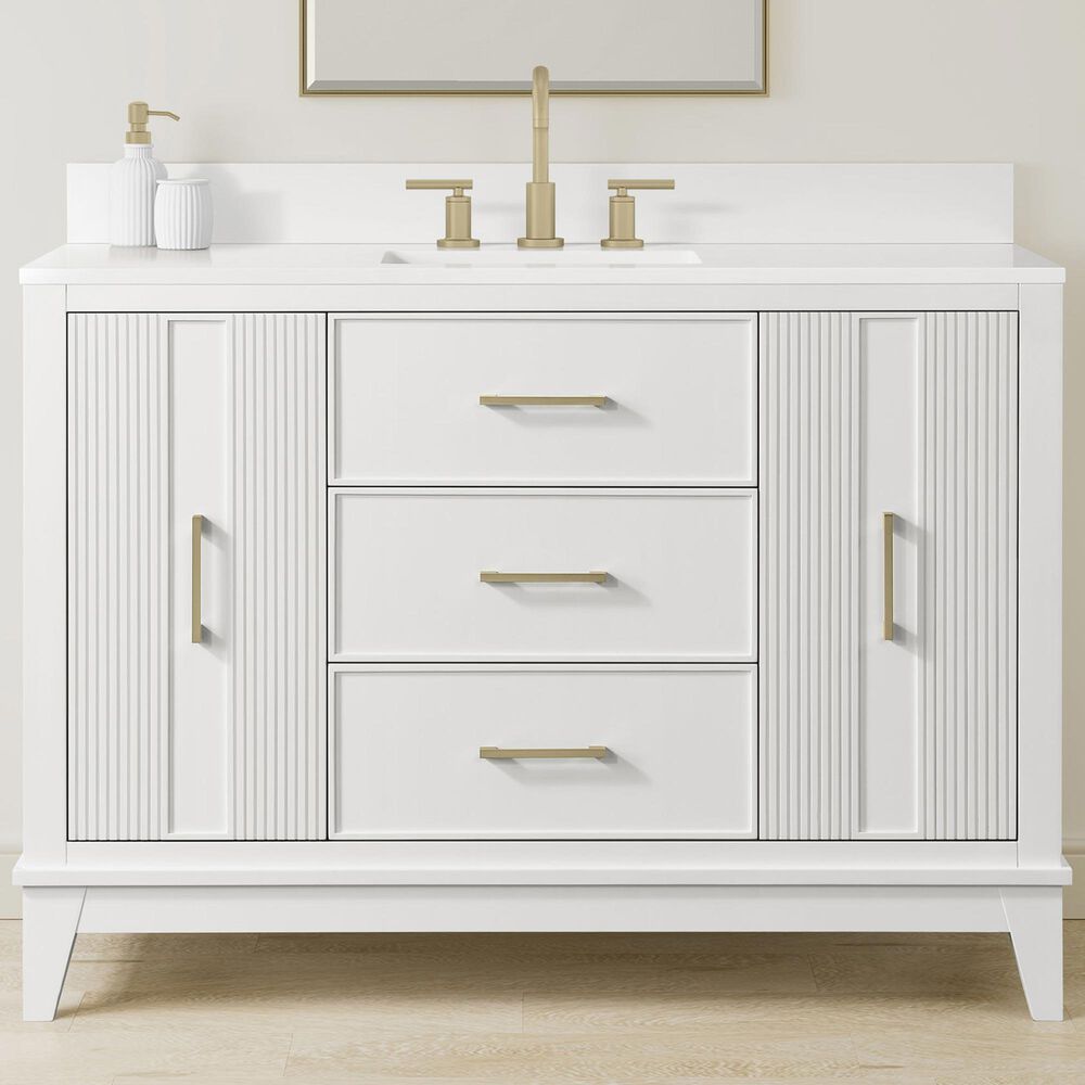 37B Fenwick 48" Single Bathroom Vanity in Bright White with Glossy White Composite Stone Top and Backsplash, , large