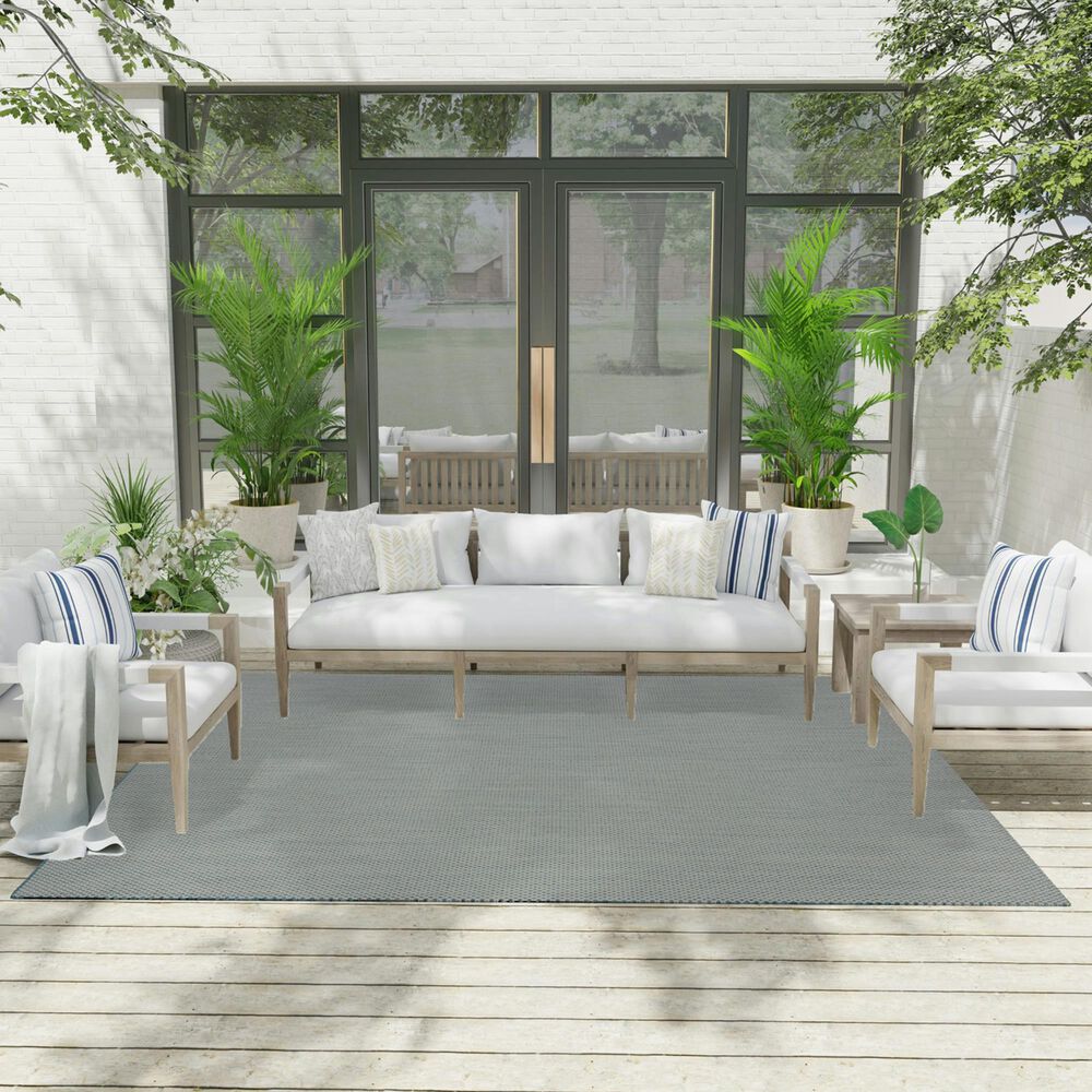 Nourison Courtyard Ivory and Aqua 8&#39; Square Indoor/Outdoor Area Rug, , large