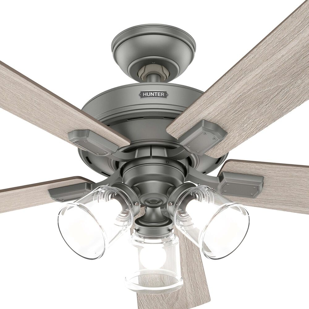 Hunter Crestfield 52&quot; Remote Ceiling Fan with LED Lights in Matte Silver, , large